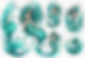 a turquoise mermaid standing in the sea surrounded by crashing waves tattoo idea