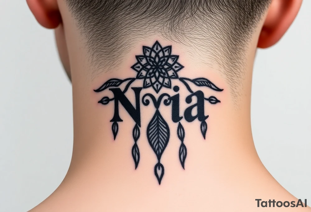 Name Nia in a dreamcatcher faded letters tattoo idea