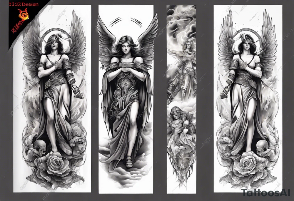Full arm sleeves with 3 warrior angels on it tattoo idea