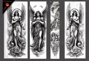 Full arm sleeves with 3 warrior angels on it tattoo idea