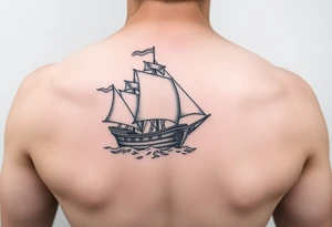 bland and white detailed linework drawing of Spaniard ship sailing for forearm tattoo idea