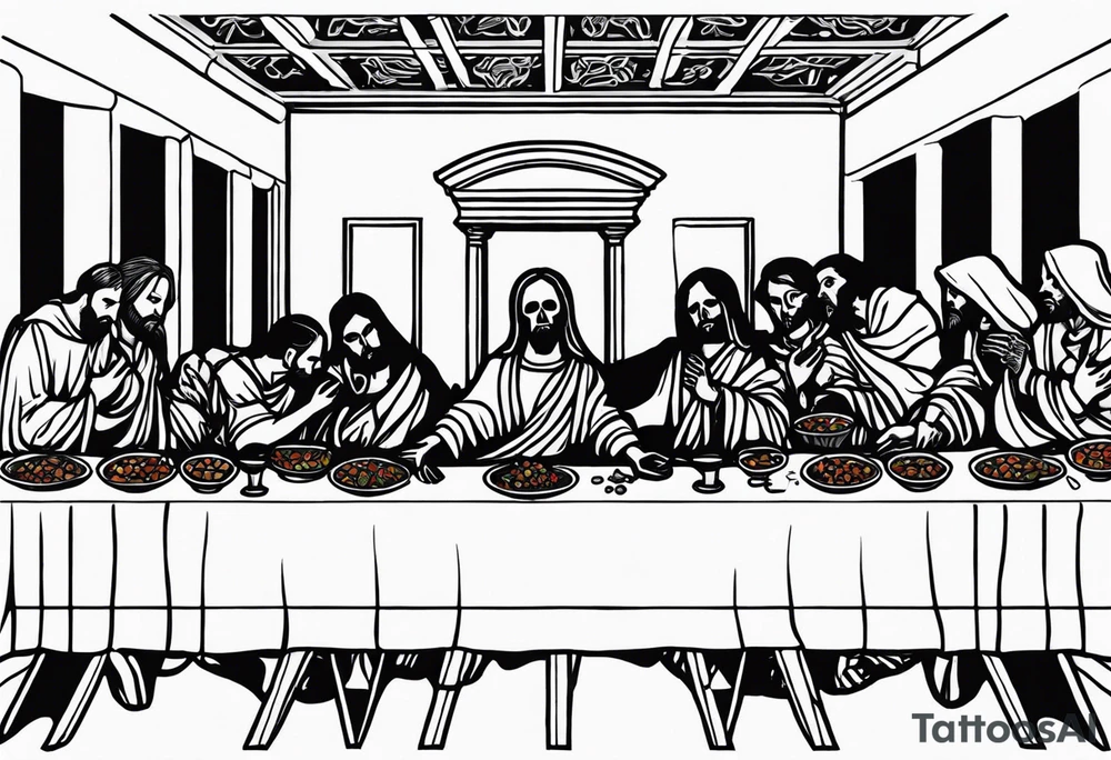 Last supper but everyone is undead, a demon or a skeleton tattoo idea