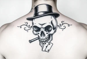 skull with top-hat,cigar in his mouth and playing cards. tattoo idea