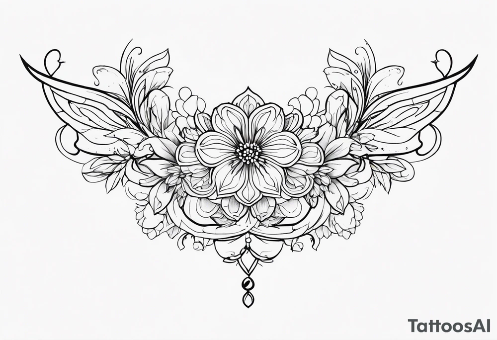 small long ornate floral sternum tattoo tattoo idea