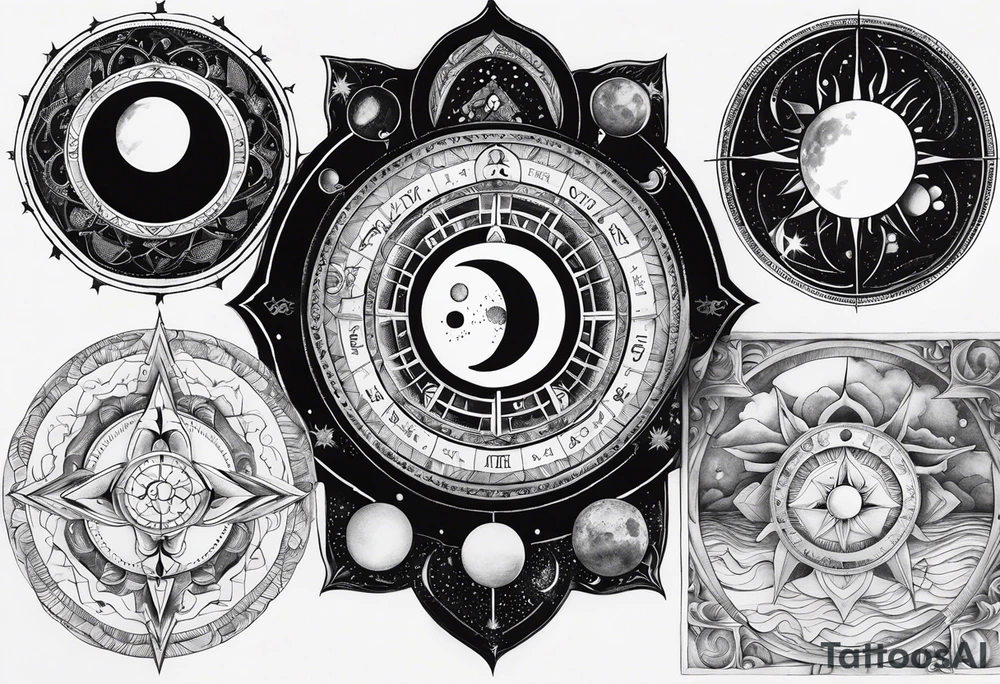 Astrology, Cancer & Aquarius, Natal Chart, vision, yin yang, the moon, the sun, Uranus, Pluto, spiritual third eye, mystical armband tattoo idea