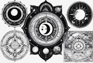 Astrology, Cancer & Aquarius, Natal Chart, vision, yin yang, the moon, the sun, Uranus, Pluto, spiritual third eye, mystical armband tattoo idea