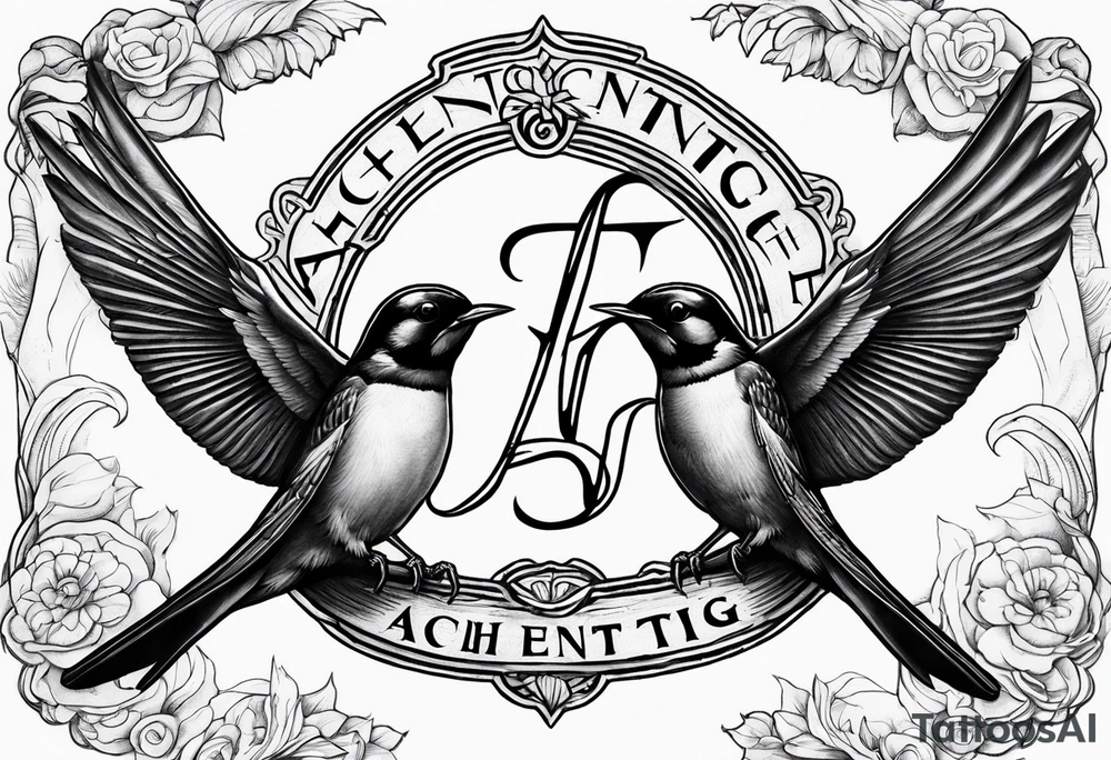 Two swallows with the word achentachetig tattoo idea