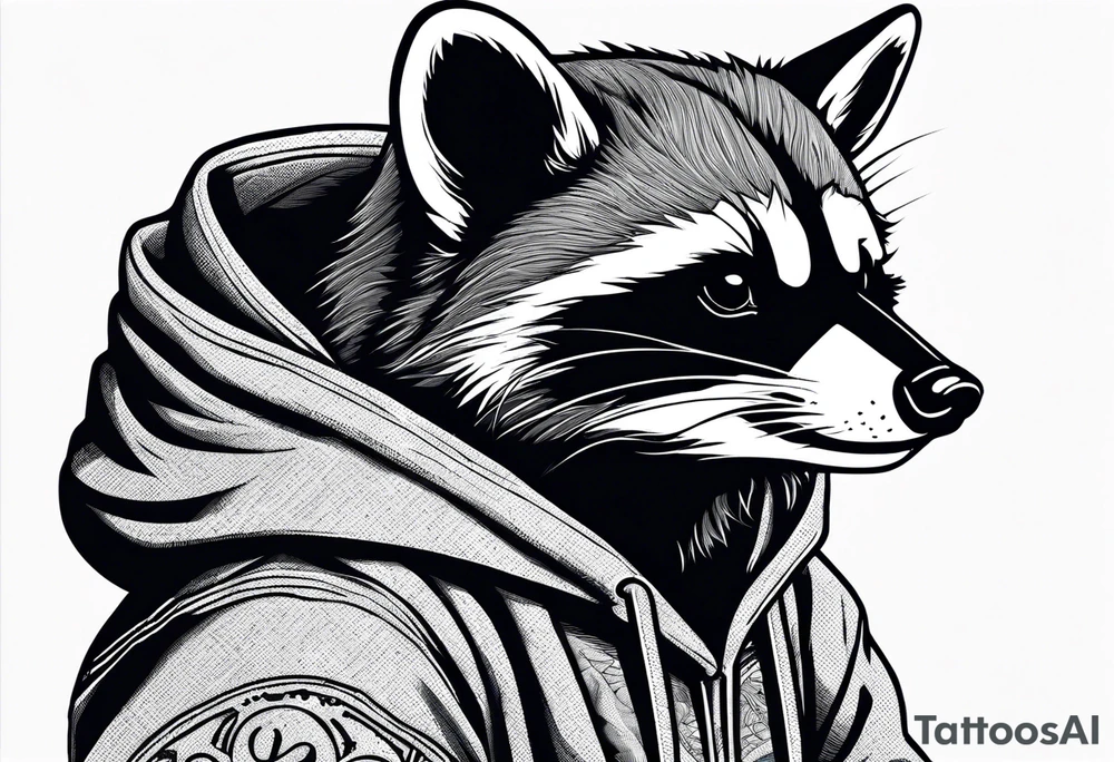 raccoon wearing a Superman hoodie tattoo idea