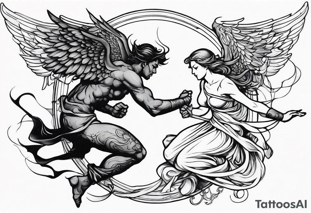 angel fighting a demon tattoo idea