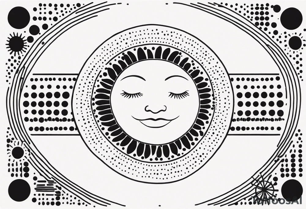 simple sun made of black dots and circles tattoo idea