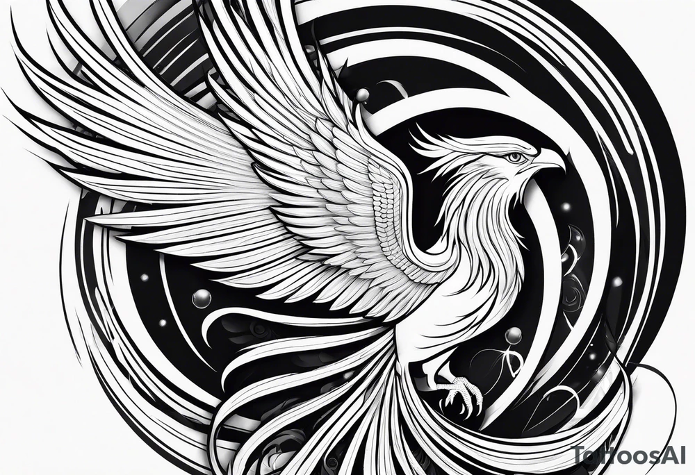 lite thin lines flowing phoenix with gold and white on tail for male tattoo idea