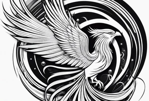 lite thin lines flowing phoenix with gold and white on tail for male tattoo idea