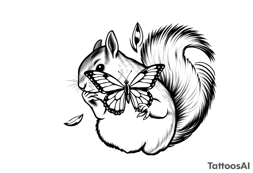 A Squirrel with a butterfly in hands tattoo idea