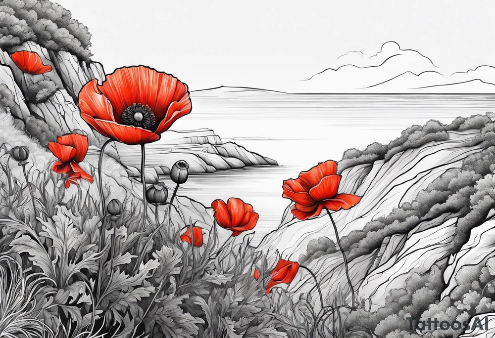 Poppy growing on cliff tattoo idea