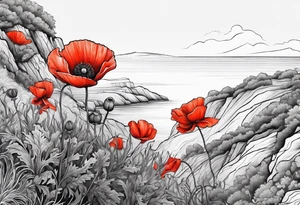 Poppy growing on cliff tattoo idea