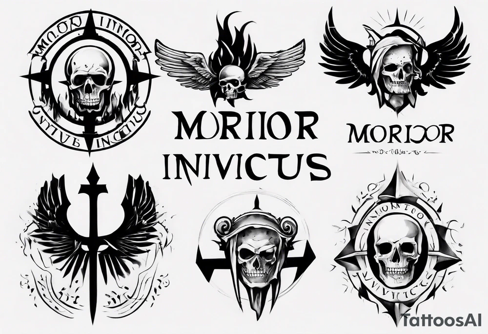 roman font saying "morior invictus" roman style tattoo idea