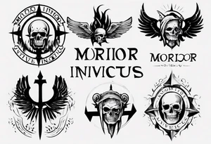 roman font saying "morior invictus" roman style tattoo idea