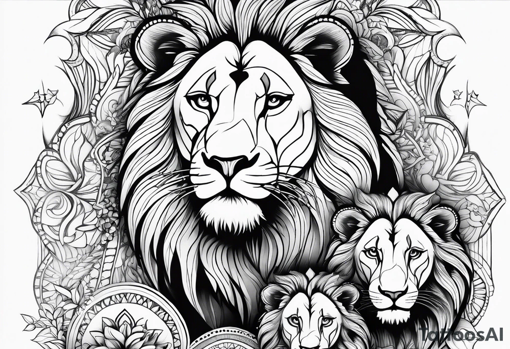 Female Lion with two cubs tattoo idea