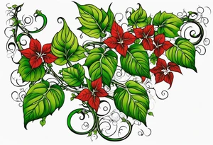 Poison ivy vines with red a green coloration to wrap around leg and hips tattoo idea