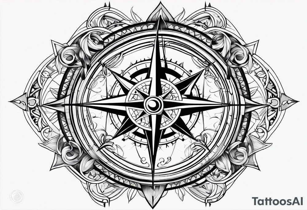 Nautical compass and tribal tattoo idea