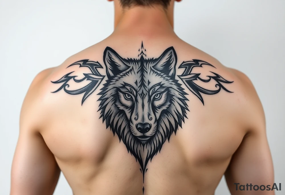 powerful majestic tribal tatto with wolf tattoo idea