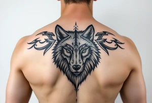 powerful majestic tribal tatto with wolf tattoo idea