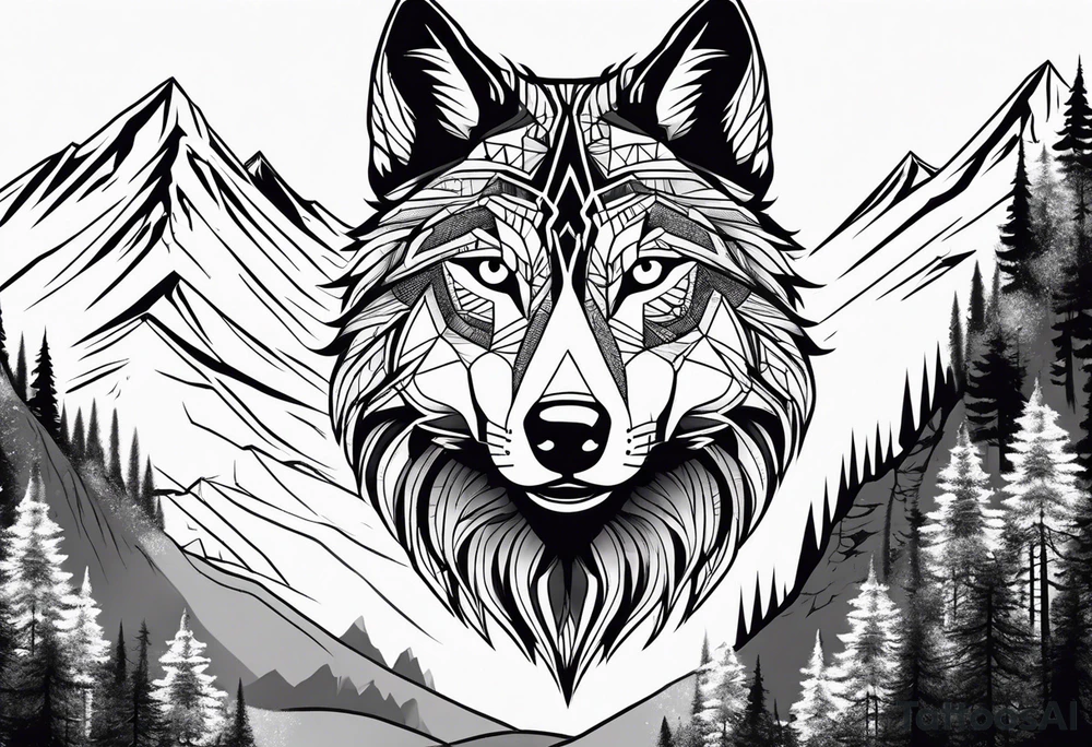Mountains, wolf eyes underneath tattoo idea