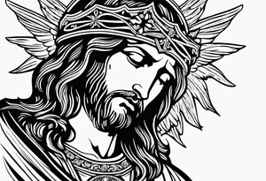 Black and white Jesus cross and angels tattoo idea