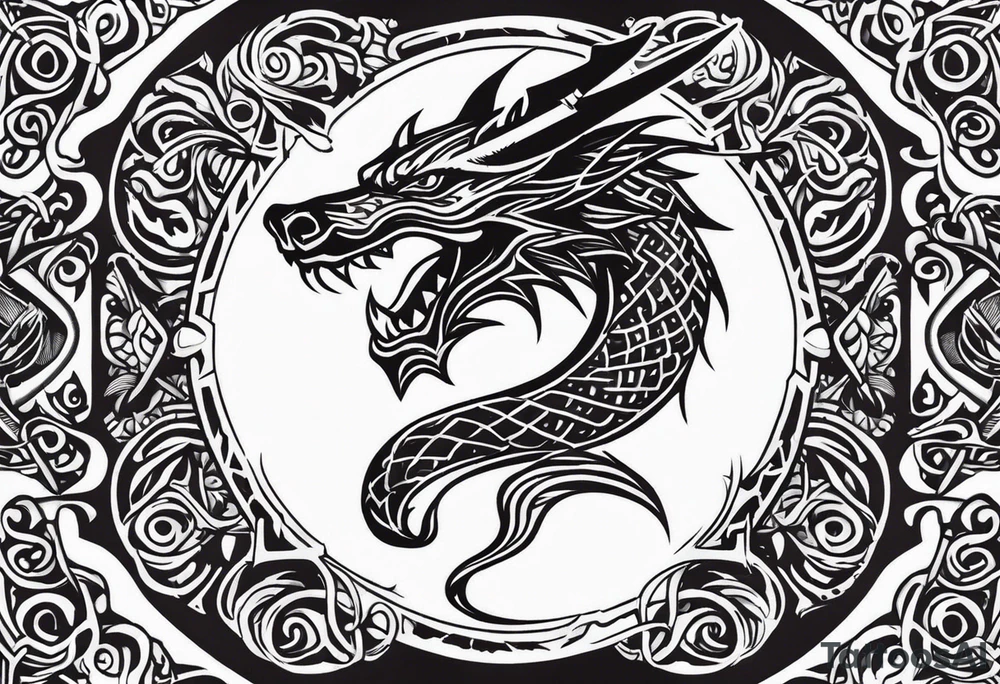 Valhalla sword shield dragon axe tattoo idea