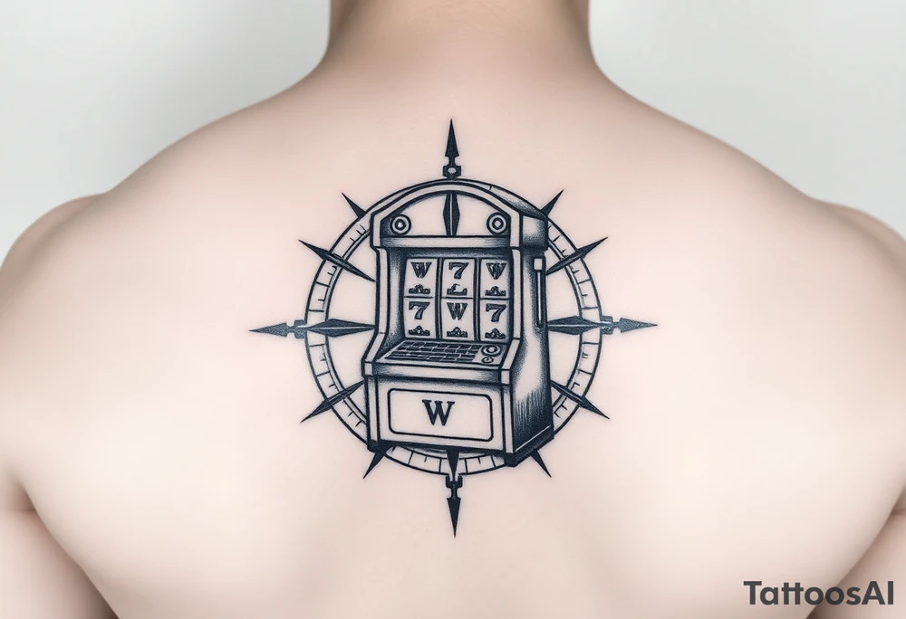 Slot machine inside a compass tattoo idea