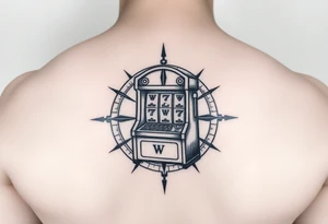 Slot machine inside a compass tattoo idea