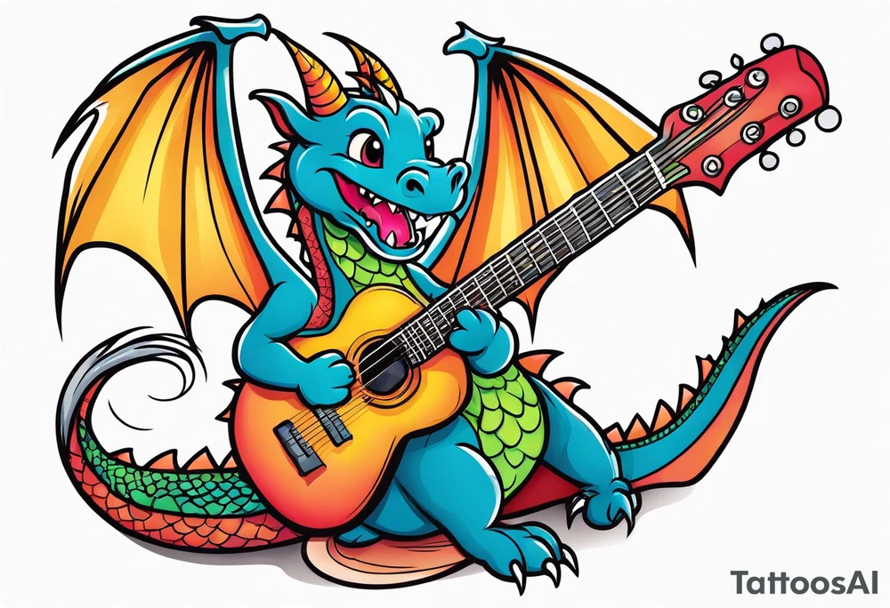 Dragon playing guitar tattoo idea