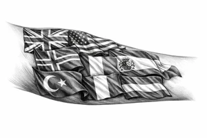 England USA Iceland Italy Spain Turkey France Hungary flags inside forearm tattoo idea