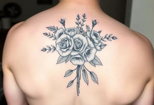 vintage bouquet of wild roses and meadow flowers with morning dew tattoo idea
