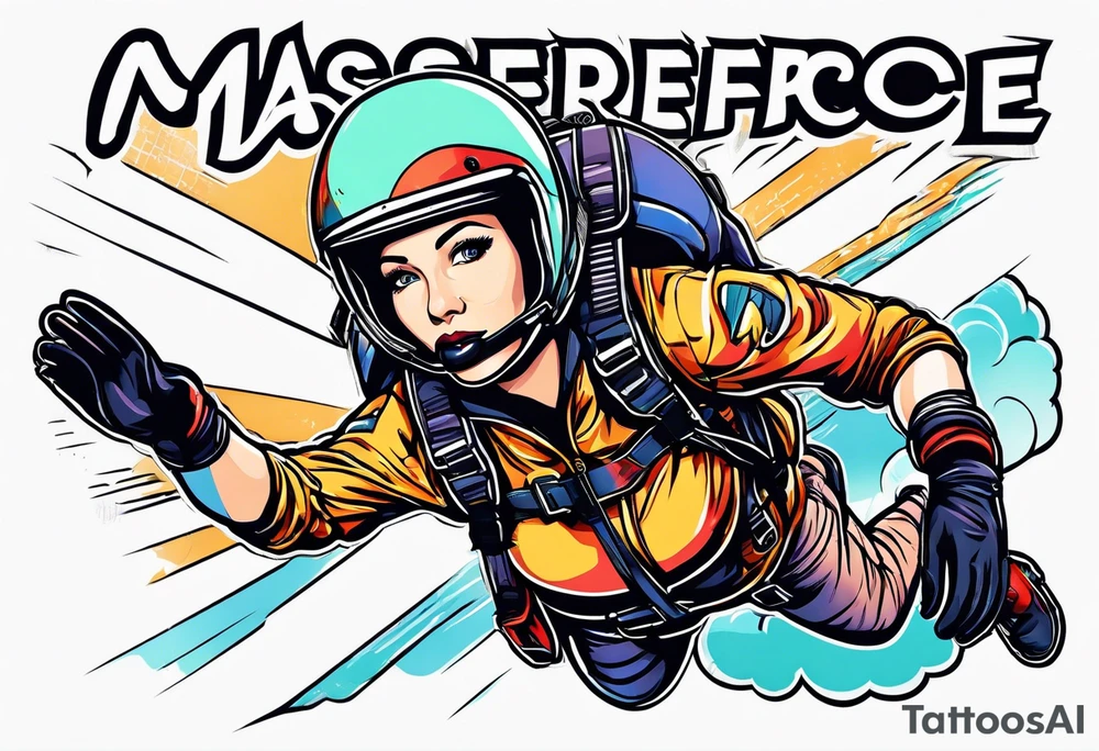Woman skydiver jumping from plane with parachute tattoo idea