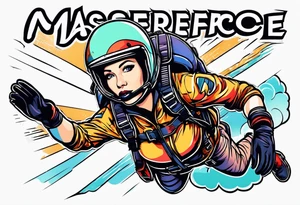 Woman skydiver jumping from plane with parachute tattoo idea