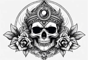 Simple Skull with third eye and dagger through it with the phases of the moon at the bottom tattoo idea