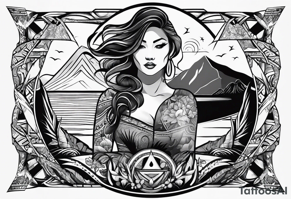 Beach Mountain Racket dog and woman tattoo idea