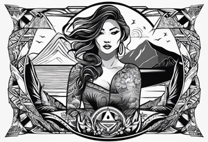 Beach Mountain Racket dog and woman tattoo idea