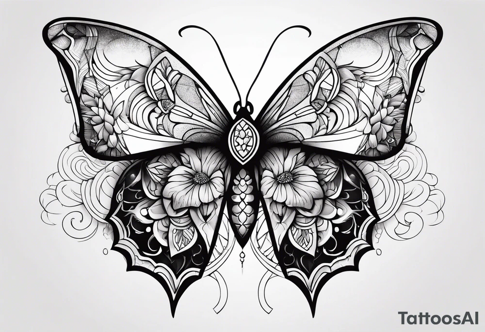 Borboleta com um coração de chama tattoo idea