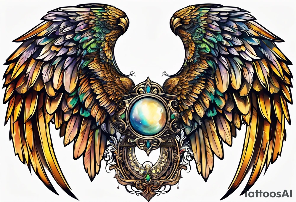 a pair of wings with a halo over them tattoo idea