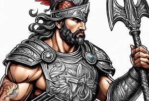 Ares greek God, holding his spear and shield tattoo idea