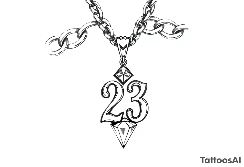Diamond Cuban link chain with diamond number 23 pendant tattoo idea
