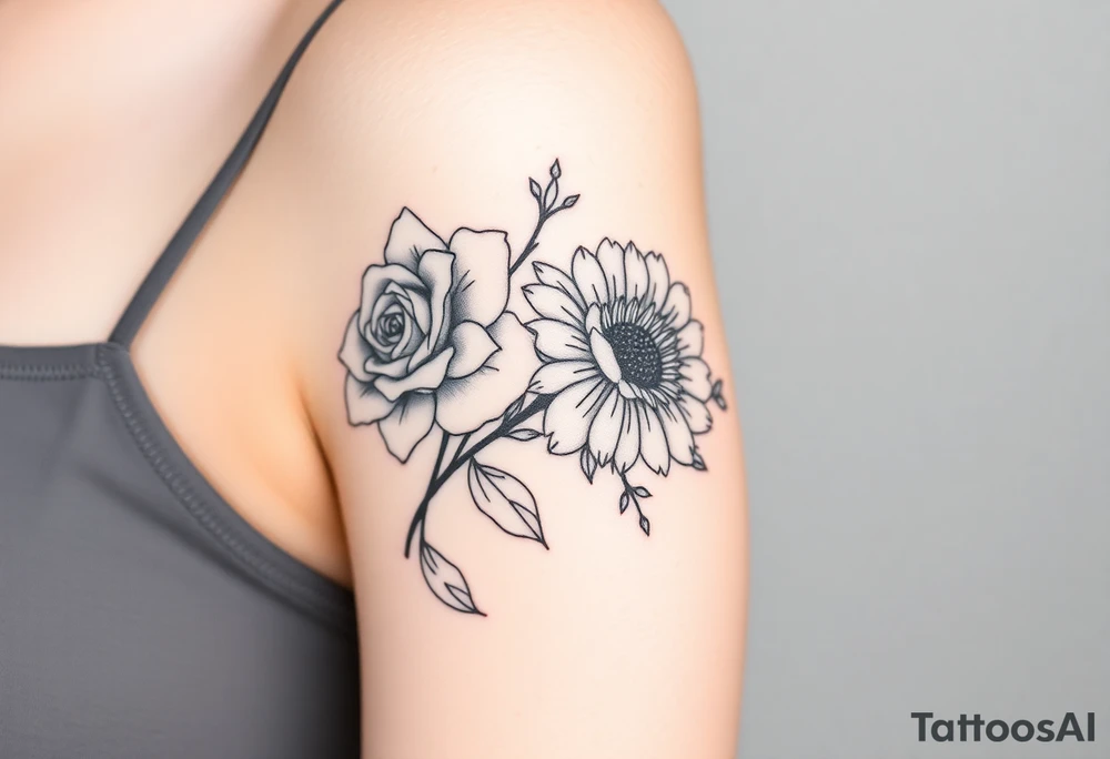 Rose and Chrysanthemum bouquet tattoo tattoo idea