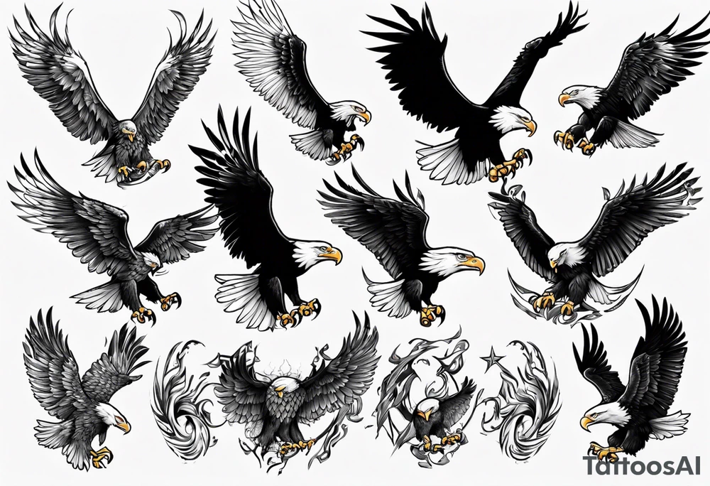 head first bald eagle tattoo idea