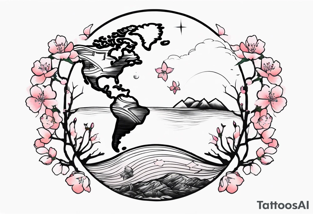 Mother Earth with cherry blossoms tattoo idea