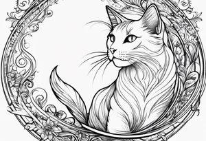 Outline of cat reaching to a music note, small tattoo idea