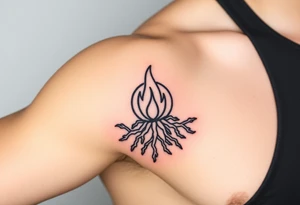 a round flame imprisoned in multiple roots tattoo idea