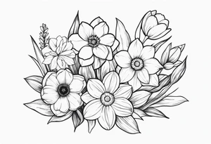 Small daffodils gerberas and tulips tattoo idea