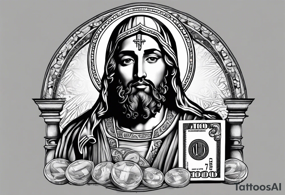 San Judas with money tattoo idea